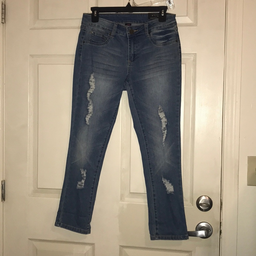 Ripped Cropped Denim Jeans by JW Style